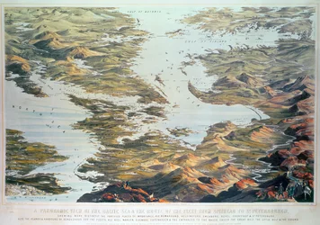 Panoramablick auf die Ostsee und die Route der Flotte von Spithead nach St. Petersburg, nach Regierungskarten und -plänen unter der Aufsicht eines Offiziers der Expedition unter Sir Charles